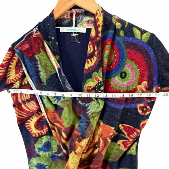 Desigual Beni Cardigan Sweater Women M Multicolor Floral Asymmetrical Boho Artsy - Picture 9 of 15